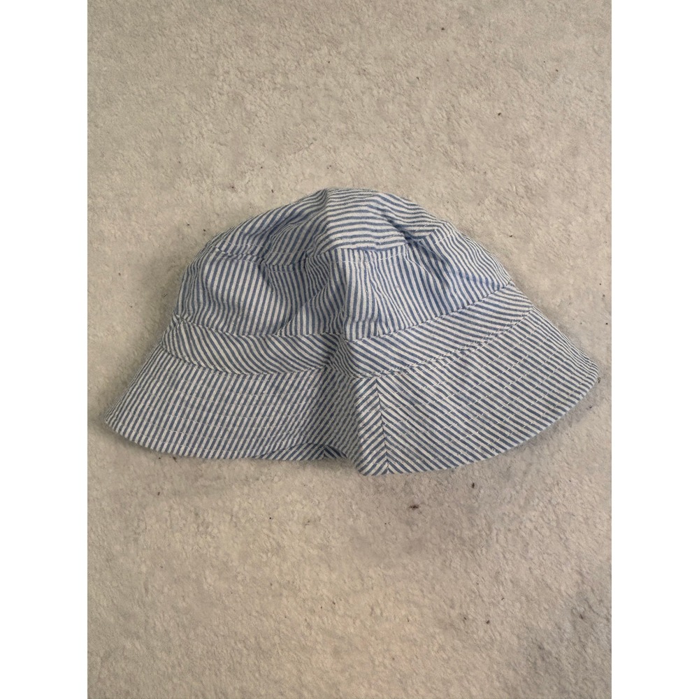 Toby Baby Blue White Striped Seersucker Bucket Hat Sun‎ Hat Size 6-18 Months NWT